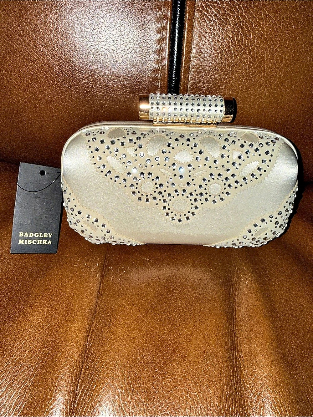 Badgley Mischka Embellished Clutch in Cream & Silver NWT